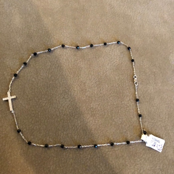 Jewelry - Sterling silver black onyx beads diamond cross